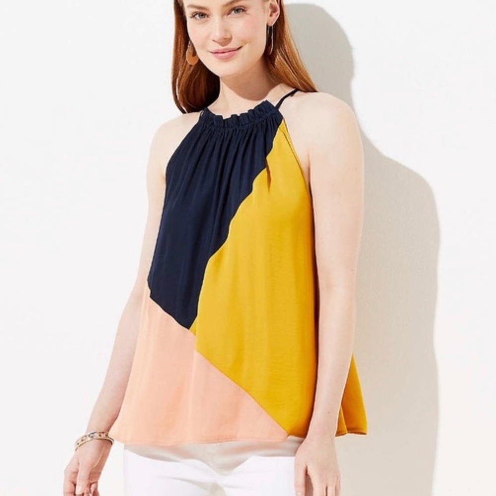 LOFT Colour Block Blue, Yellow & Pink Halter Sleeveless Blouse